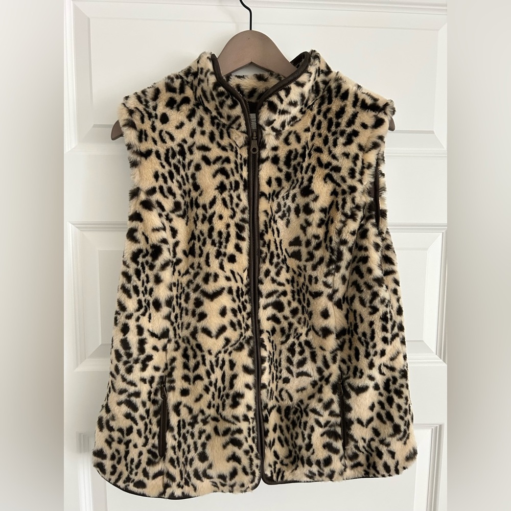 Tasha Polizzi Faux Fur Leopard Print Vest Tan Black Size XL